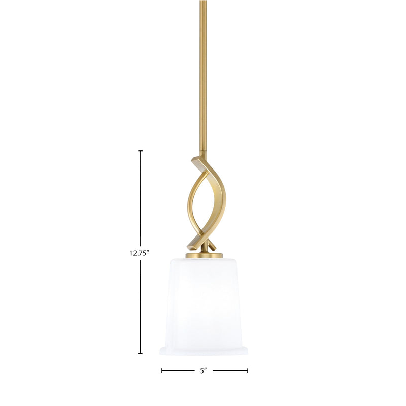 Toltec Cavella 5in 1-Light Mini Pendant | New Age Brass and White Opal Glass | Kitchen Island & Dining Room | 5 x 12.75 in | Model 3901-NAB-5031