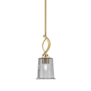 Toltec Cavella 5in 1-Light Mini Pendant | New Age Brass and Smoke Bubble Glass | Kitchen Island & Dining Room | 5 x 12.75 in | Model 3901-NAB-5032