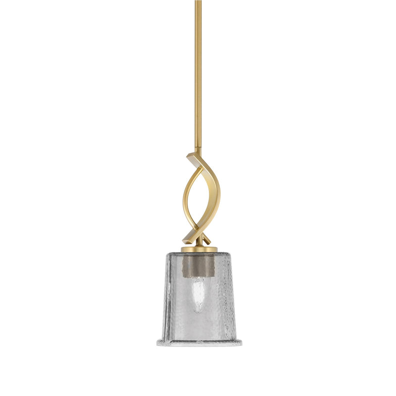 Toltec Cavella 5in 1-Light Mini Pendant | New Age Brass and Smoke Bubble Glass | Kitchen Island & Dining Room | 5 x 12.75 in | Model 3901-NAB-5032