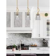 Toltec Cavella 5in 1-Light Mini Pendant | New Age Brass and Smoke Bubble Glass | Kitchen Island & Dining Room | 5 x 12.75 in | Model 3901-NAB-5032