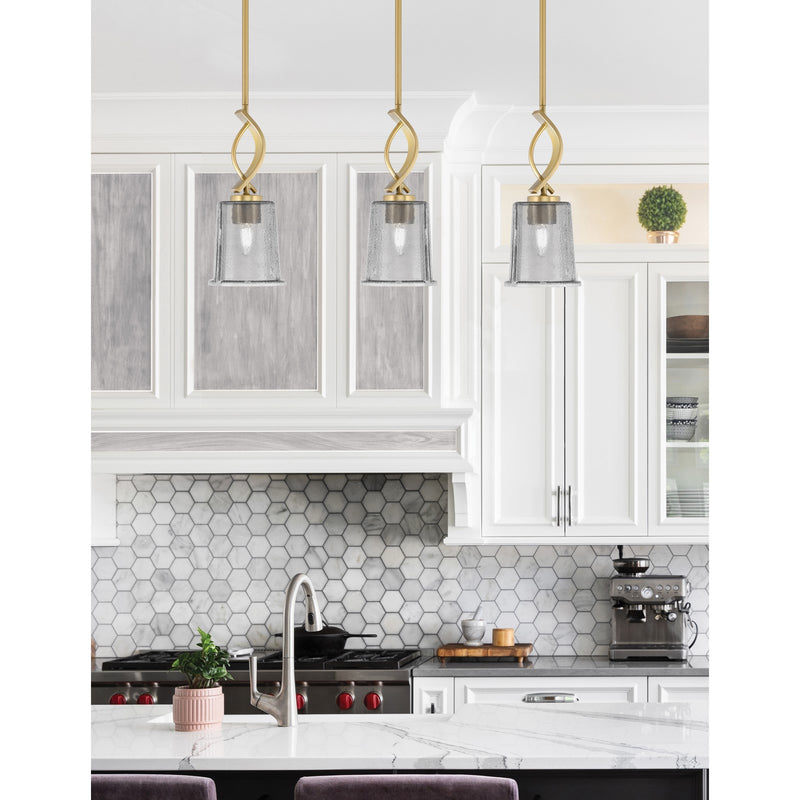 Toltec Cavella 5in 1-Light Mini Pendant | New Age Brass and Smoke Bubble Glass | Kitchen Island & Dining Room | 5 x 12.75 in | Model 3901-NAB-5032