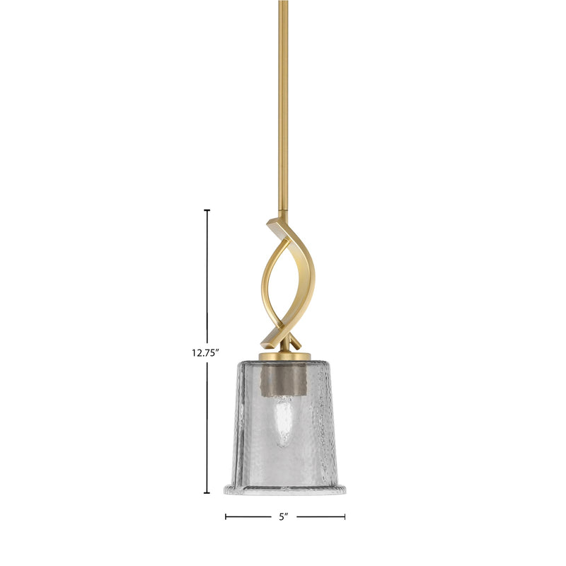 Toltec Cavella 5in 1-Light Mini Pendant | New Age Brass and Smoke Bubble Glass | Kitchen Island & Dining Room | 5 x 12.75 in | Model 3901-NAB-5032
