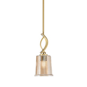 Toltec Cavella 5in 1-Light Mini Pendant | New Age Brass and Amber Bubble Glass | Kitchen Island & Dining Room | 5 x 12.75 in | Model 3901-NAB-5033