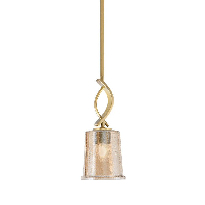 Toltec Cavella 5in 1-Light Mini Pendant | New Age Brass and Amber Bubble Glass | Kitchen Island & Dining Room | 5 x 12.75 in | Model 3901-NAB-5033