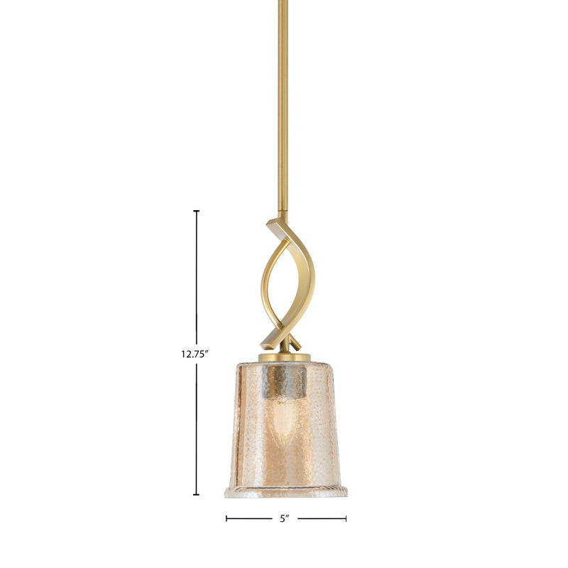 Toltec Cavella 5in 1-Light Mini Pendant | New Age Brass and Amber Bubble Glass | Kitchen Island & Dining Room | 5 x 12.75 in | Model 3901-NAB-5033