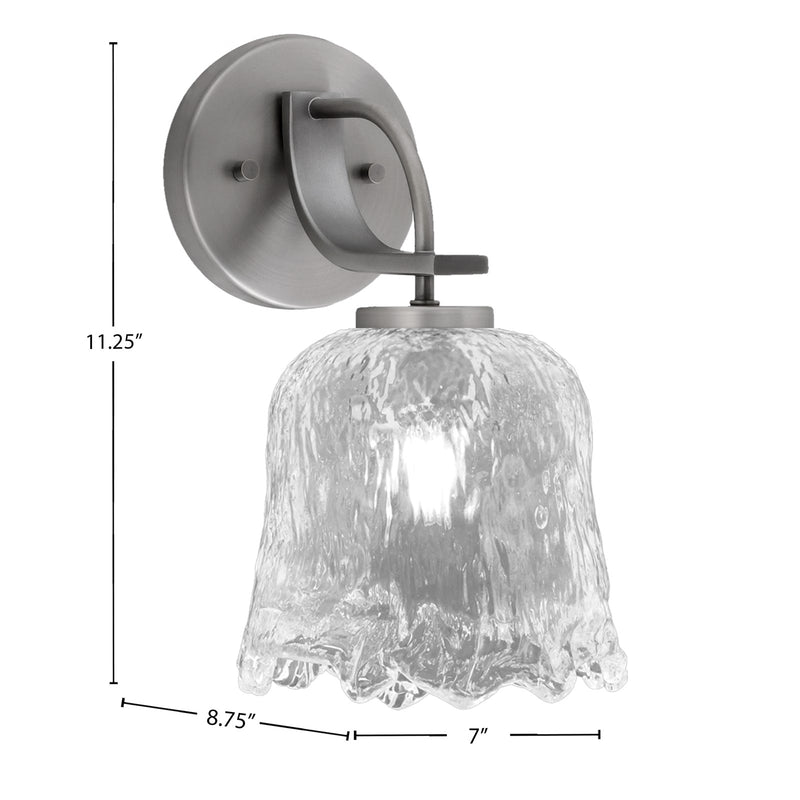Toltec Cavella 7in 1-Light Wall Sconce | Modern Graphite and Clear Lava Glass | Bathroom & Hallway | 7 x 8.75 x 11.25 in | Model 3911-GP-4230