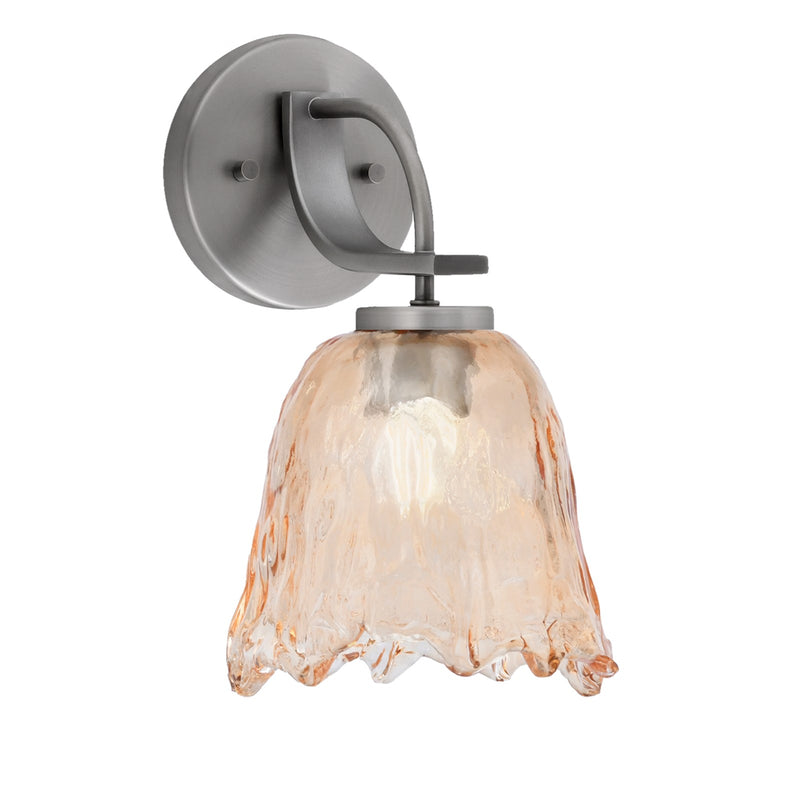 Toltec Cavella 7in 1-Light Wall Sconce | Modern Graphite and Amber Lava Glass | Bathroom & Hallway | 7 x 8.75 x 11.25 in | Model 3911-GP-4233