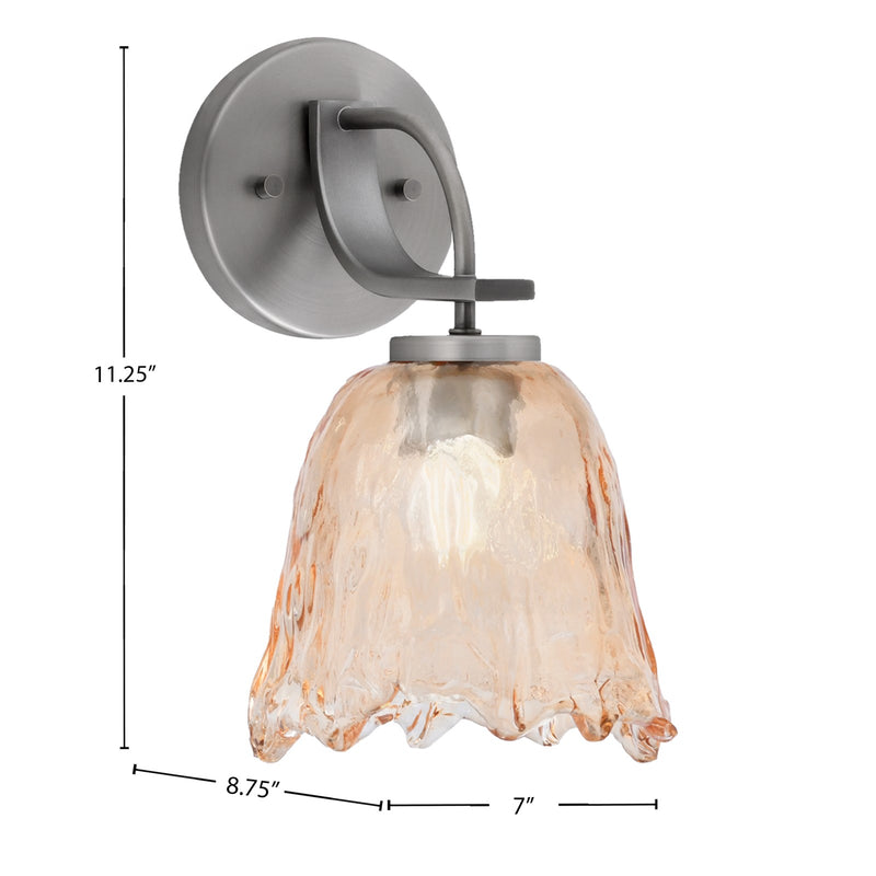 Toltec Cavella 7in 1-Light Wall Sconce | Modern Graphite and Amber Lava Glass | Bathroom & Hallway | 7 x 8.75 x 11.25 in | Model 3911-GP-4233