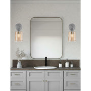 Toltec Cavella 5in 1-Light Wall Sconce | Modern Graphite and Amber Bubble Glass | Bathroom & Hallway | 5 x 7.75 x 11 in | Model 3911-GP-5033