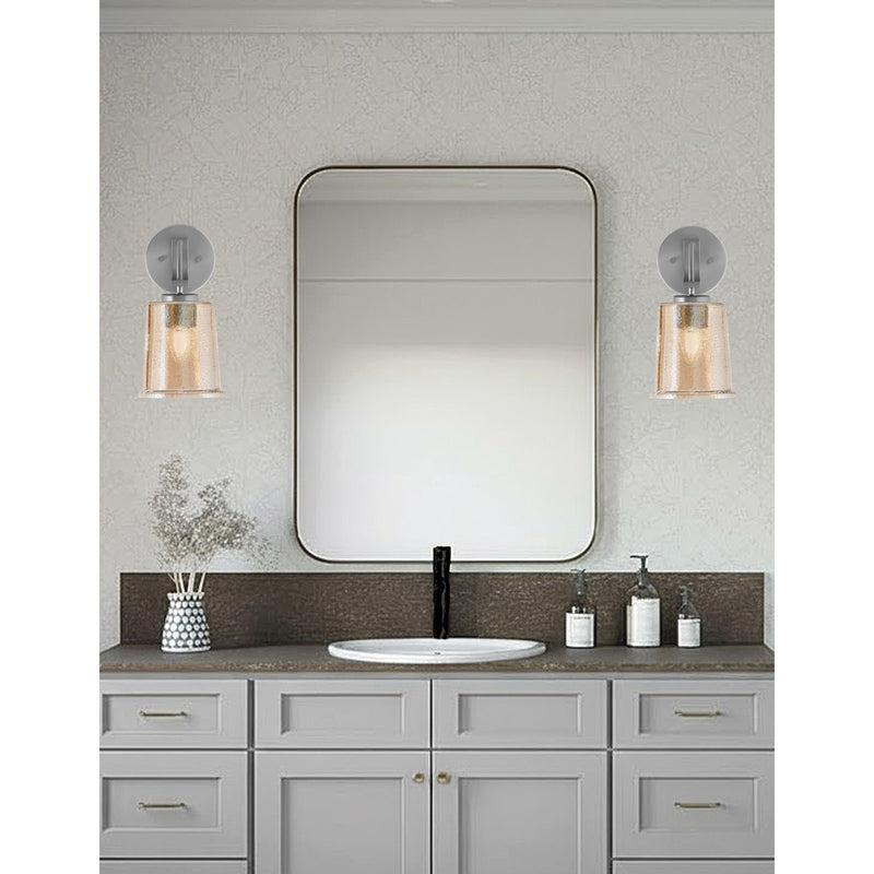 Toltec Cavella 5in 1-Light Wall Sconce | Modern Graphite and Amber Bubble Glass | Bathroom & Hallway | 5 x 7.75 x 11 in | Model 3911-GP-5033