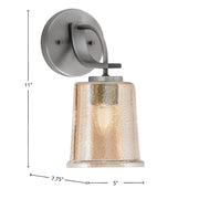 Toltec Cavella 5in 1-Light Wall Sconce | Modern Graphite and Amber Bubble Glass | Bathroom & Hallway | 5 x 7.75 x 11 in | Model 3911-GP-5033