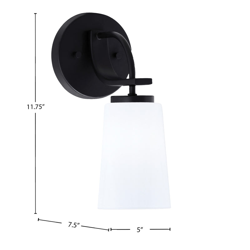 Toltec Cavella 11in 1-Light Wall Sconce | Modern Matte Black and White Opal Glass | Bedroom & Hallway Accent Light | Model 3911-MB-261