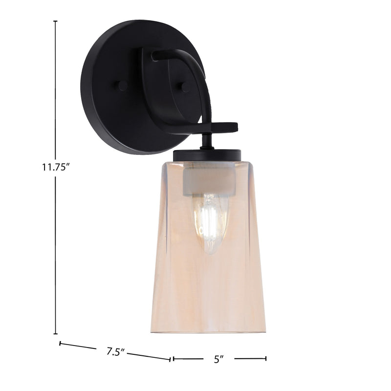 Toltec Cavella 11in 1-Light Wall Sconce | Modern Matte Black and Amber Gradient Glass | Bedroom & Hallway Accent Light | Model 3911-MB-263