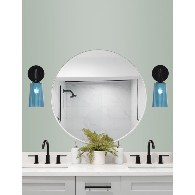 Toltec Cavella 1-Light Wall Sconce | Modern Matte Black and Blue Gradient Glass | Bathroom & Hallway | 5 x 7.5 x 11.75 in | Model 3911-MB-265