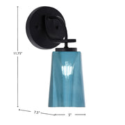 Toltec Cavella 1-Light Wall Sconce | Modern Matte Black and Blue Gradient Glass | Bathroom & Hallway | 5 x 7.5 x 11.75 in | Model 3911-MB-265
