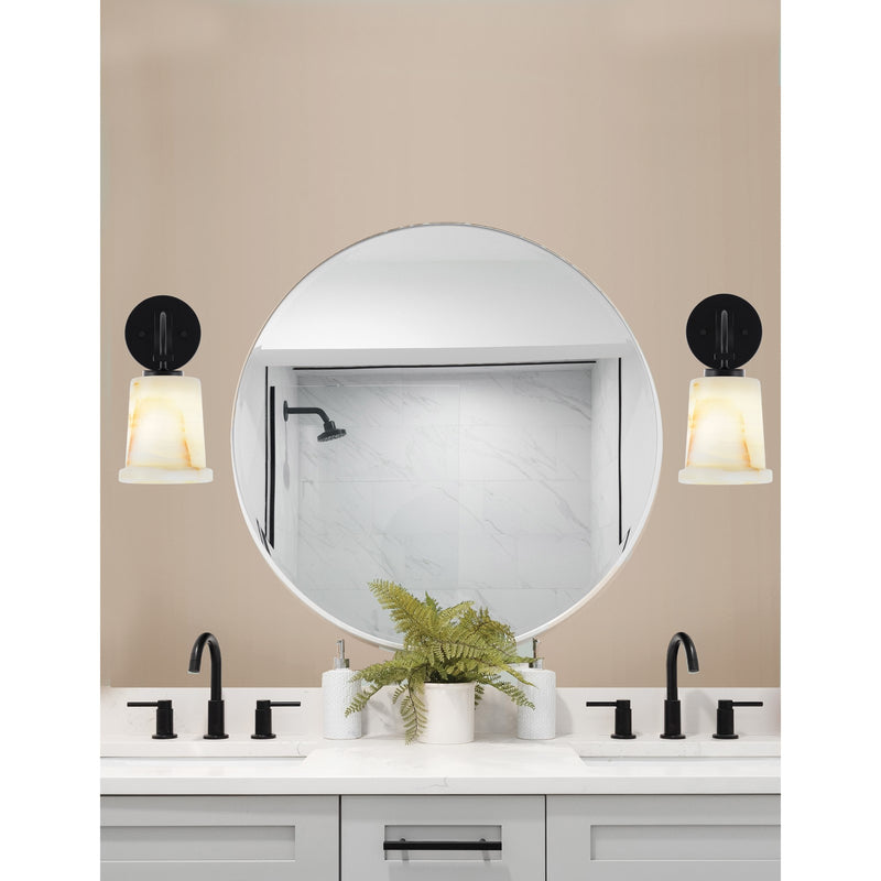 Toltec Cavella 5in 1-Light Wall Sconce | Modern Matte Black and Natural Stone | Bathroom & Hallway Accent Light | Model 3911-MB-4128
