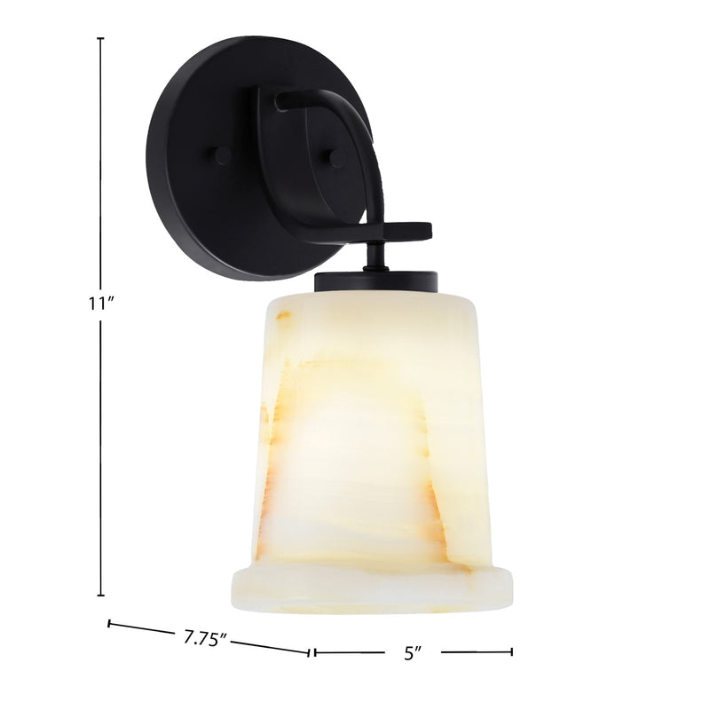 Toltec Cavella 5in 1-Light Wall Sconce | Modern Matte Black and Natural Stone | Bathroom & Hallway Accent Light | Model 3911-MB-4128