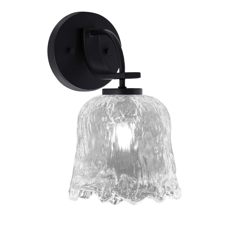 Toltec Cavella 7in 1-Light Wall Sconce | Modern Matte Black and Clear Lava Glass | Bathroom & Hallway Accent Light | Model 3911-MB-4230