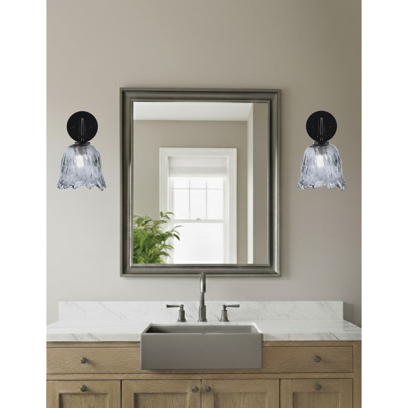 Toltec Cavella 7in 1-Light Wall Sconce | Modern Matte Black and Smoke Lava Glass | Bathroom & Hallway Accent Light | Model 3911-MB-4232