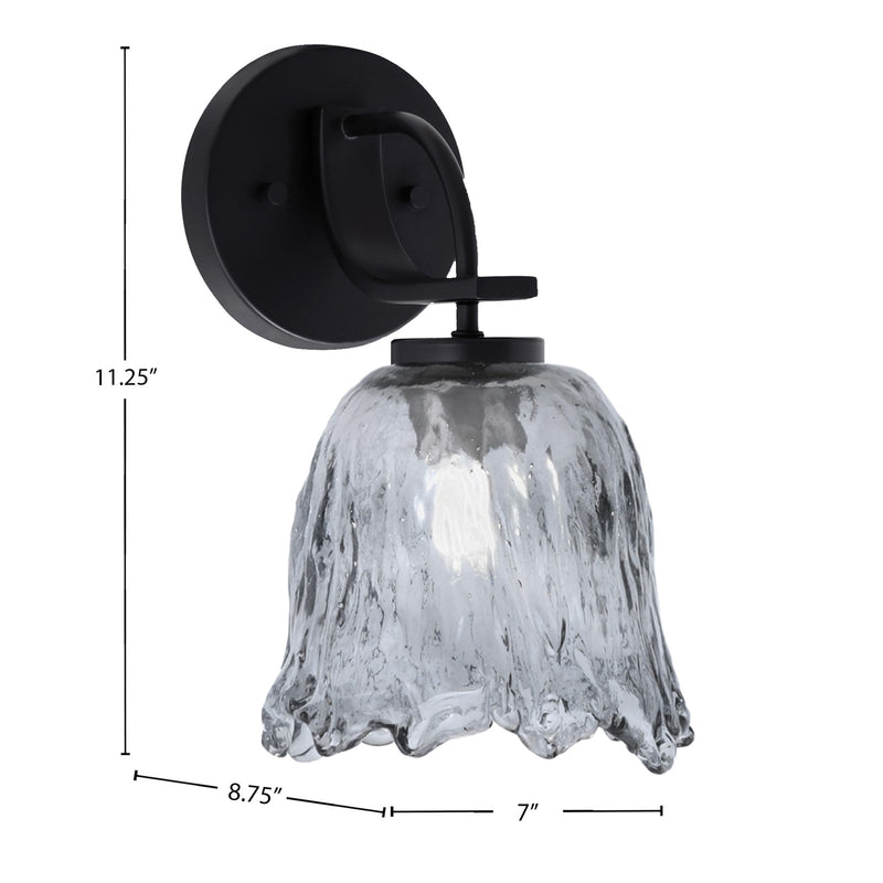Toltec Cavella 7in 1-Light Wall Sconce | Modern Matte Black and Smoke Lava Glass | Bathroom & Hallway Accent Light | Model 3911-MB-4232