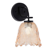 Toltec Cavella 7in 1-Light Wall Sconce | Modern Matte Black and Amber Lava Glass | Bathroom & Hallway Accent Light | Model 3911-MB-4233