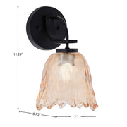 Toltec Cavella 7in 1-Light Wall Sconce | Modern Matte Black and Amber Lava Glass | Bathroom & Hallway Accent Light | Model 3911-MB-4233