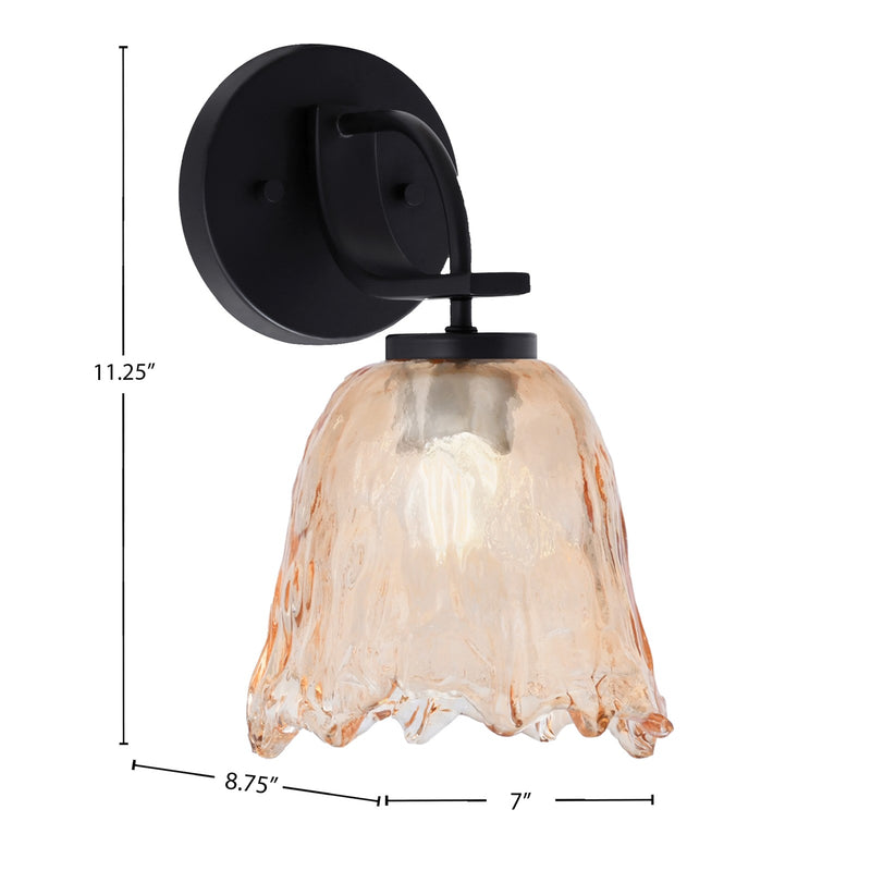 Toltec Cavella 7in 1-Light Wall Sconce | Modern Matte Black and Amber Lava Glass | Bathroom & Hallway Accent Light | Model 3911-MB-4233