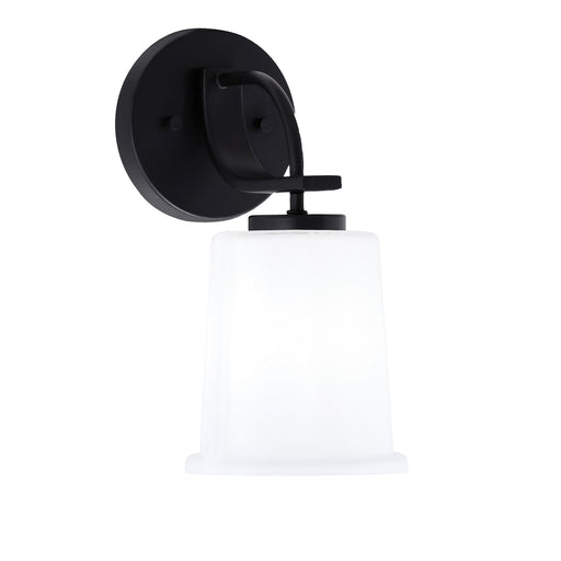 Toltec Cavella 1-Light Wall Sconce | Modern Matte Black and White Opal Glass | Bathroom & Hallway | 5 x 7.75 x 11 in | Model 3911-MB-5031