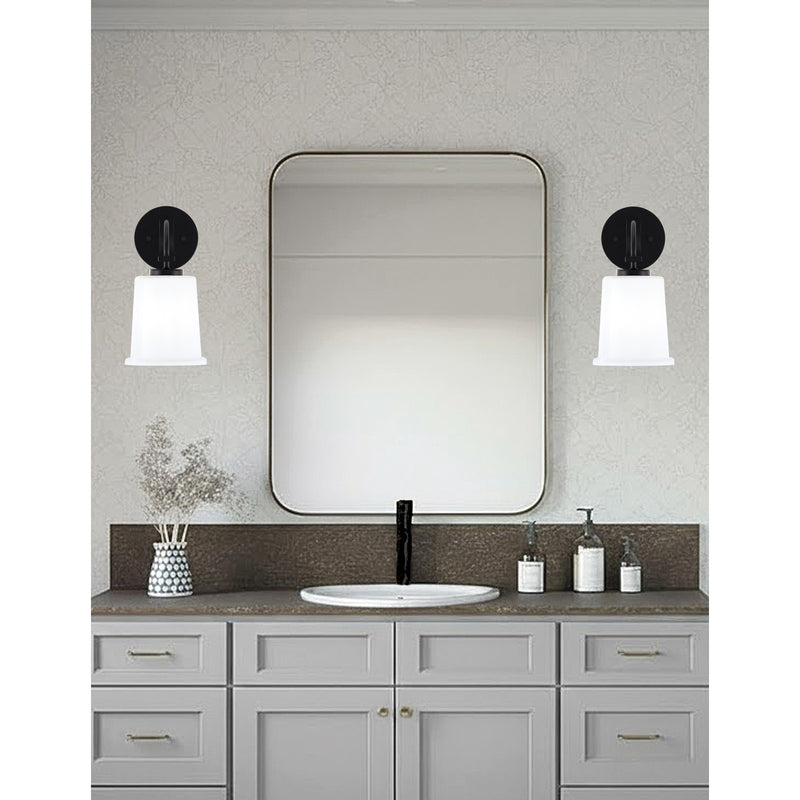 Toltec Cavella 1-Light Wall Sconce | Modern Matte Black and White Opal Glass | Bathroom & Hallway | 5 x 7.75 x 11 in | Model 3911-MB-5031