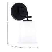 Toltec Cavella 1-Light Wall Sconce | Modern Matte Black and White Opal Glass | Bathroom & Hallway | 5 x 7.75 x 11 in | Model 3911-MB-5031