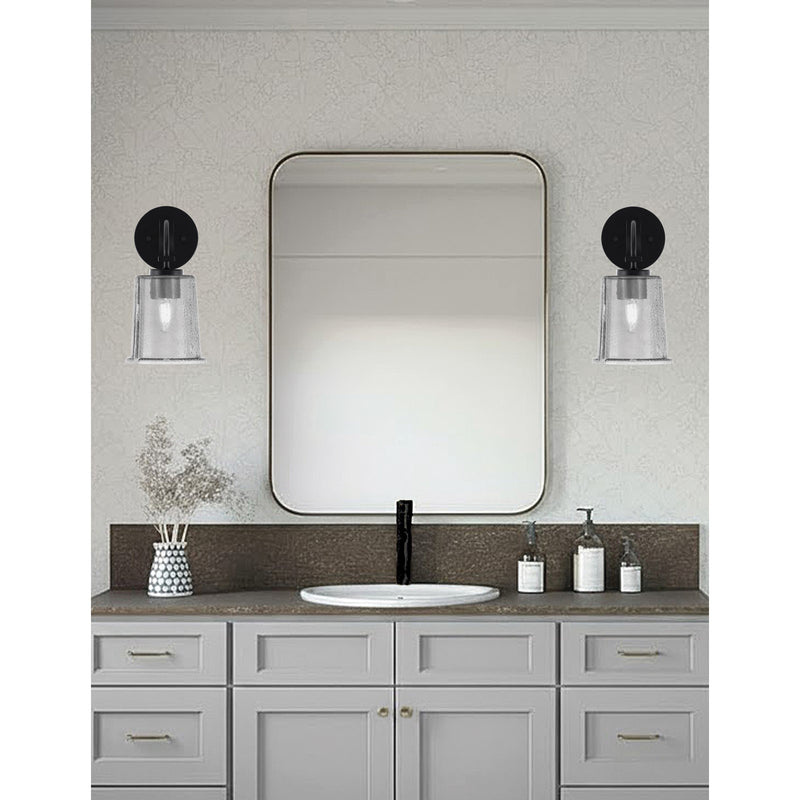 Toltec Cavella 1-Light Wall Sconce | Modern Matte Black and Smoke Bubble Glass | Bathroom & Hallway | 5 x 7.75 x 11 in | Model 3911-MB-5032