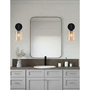 Toltec Cavella 1-Light Wall Sconce | Modern Matte Black and Amber Bubble Glass | Bathroom & Hallway | 5 x 7.75 x 11 in | Model 3911-MB-5033