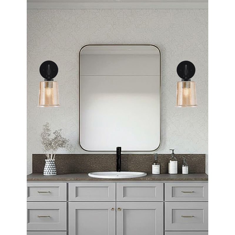 Toltec Cavella 1-Light Wall Sconce | Modern Matte Black and Amber Bubble Glass | Bathroom & Hallway | 5 x 7.75 x 11 in | Model 3911-MB-5033