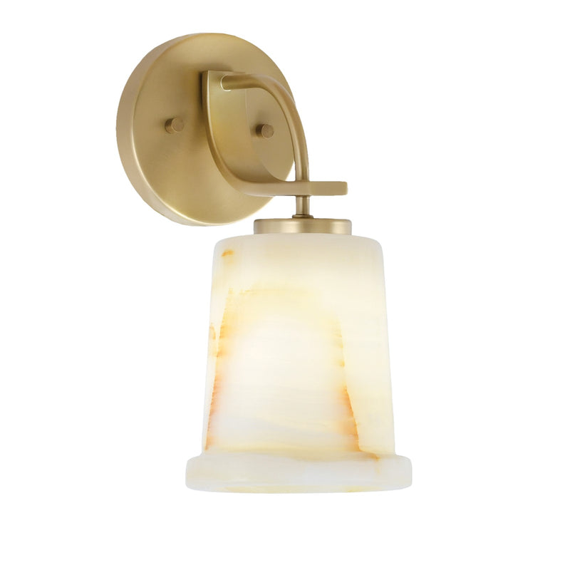 Toltec Cavella 5in 1-Light Wall Sconce | New Age Brass and Natural Stone Glass | Bathroom & Hallway | 5 x 7.75 x 11 in | Model 3911-NAB-4128