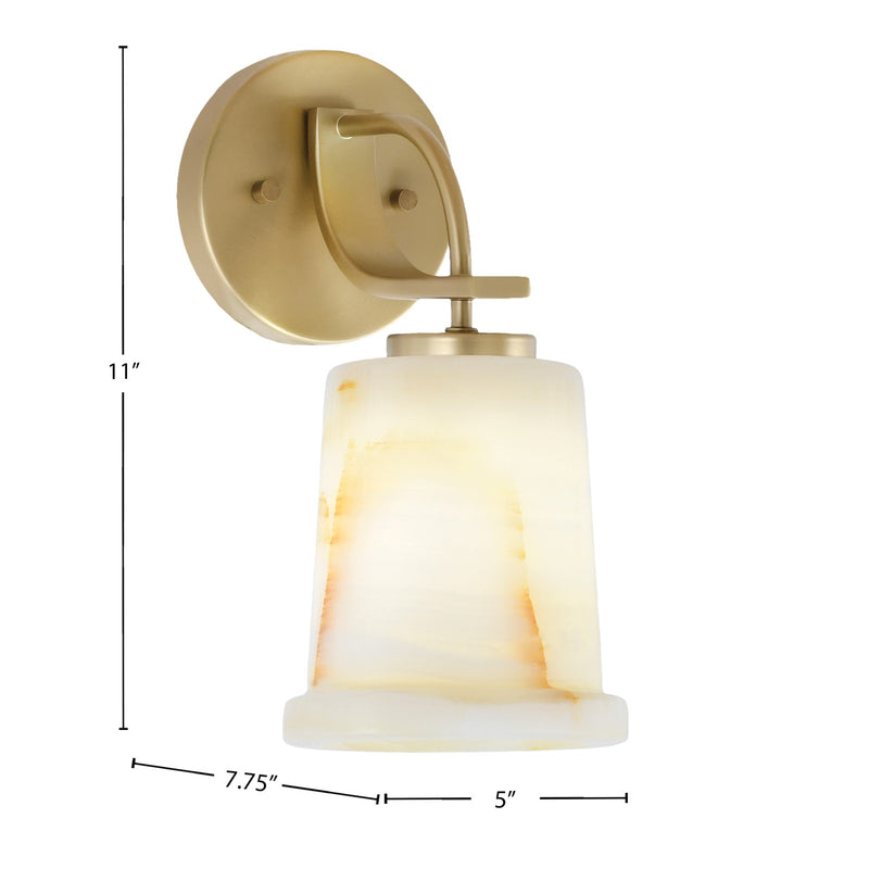 Toltec Cavella 5in 1-Light Wall Sconce | New Age Brass and Natural Stone Glass | Bathroom & Hallway | 5 x 7.75 x 11 in | Model 3911-NAB-4128