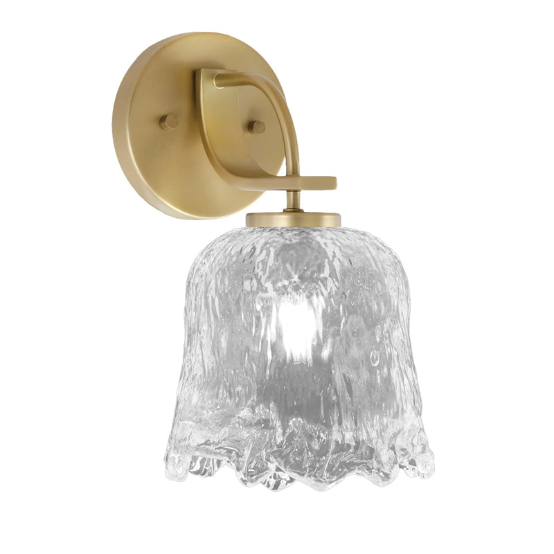 Toltec Cavella 11in 1-Light Wall Sconce | New Age Brass and Clear Lava Glass | Bathroom & Hallway | 7 x 8.75 x 11.25 in | Model 3911-NAB-4230