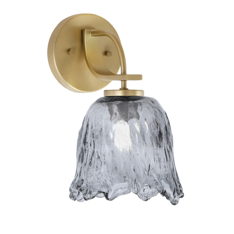 Toltec Cavella 7in 1-Light Wall Sconce | New Age Brass and Smoke Lava Glass | Bathroom & Hallway | 7 x 8.75 x 11.25 in | Model 3911-NAB-4232