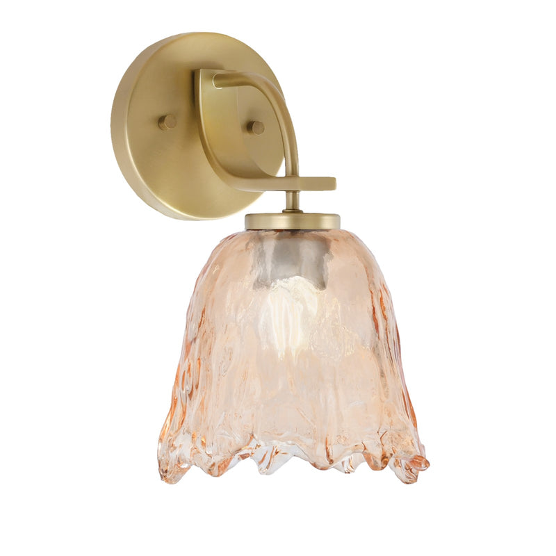 Toltec Cavella 7in 1-Light Wall Sconce | New Age Brass and Amber Lava Glass | Bathroom & Hallway | 7 x 8.75 x 11.25 in | Model 3911-NAB-4233