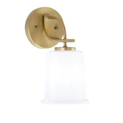 Toltec Cavella 11in 1-Light Wall Sconce | New Age Brass and White Opal Glass | Bathroom & Hallway | 5 x 7.75 x 11 in | Model 3911-NAB-5031