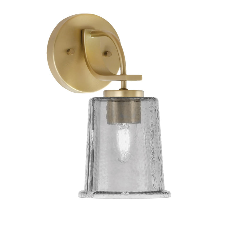 Toltec Cavella 11in 1-Light Wall Sconce | New Age Brass and Smoke Bubble Glass | Bathroom & Hallway | 5 x 7.75 x 11 in | Model 3911-NAB-5032