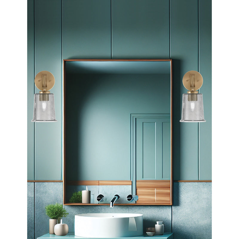 Toltec Cavella 11in 1-Light Wall Sconce | New Age Brass and Smoke Bubble Glass | Bathroom & Hallway | 5 x 7.75 x 11 in | Model 3911-NAB-5032