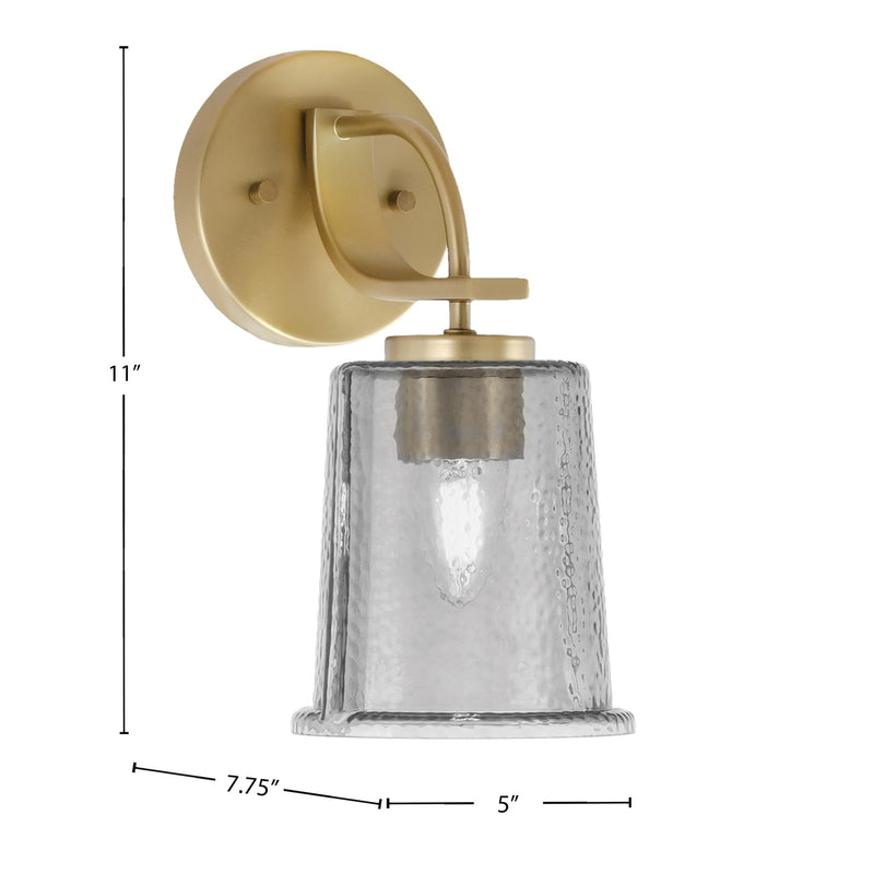 Toltec Cavella 11in 1-Light Wall Sconce | New Age Brass and Smoke Bubble Glass | Bathroom & Hallway | 5 x 7.75 x 11 in | Model 3911-NAB-5032