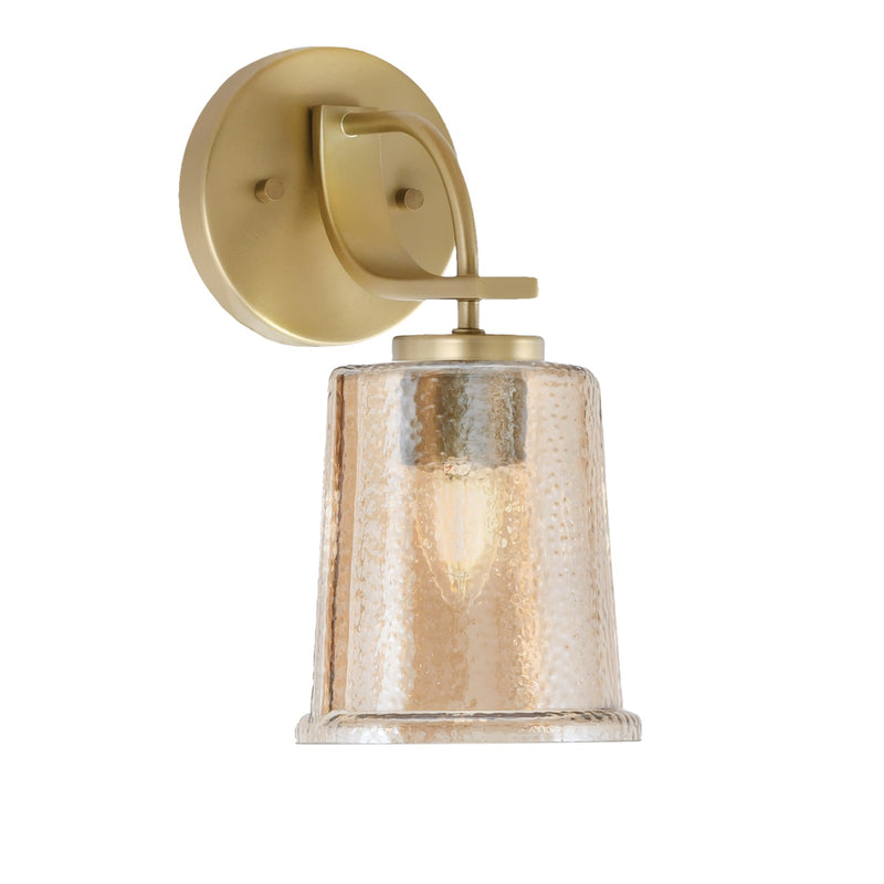 Toltec Cavella 11in 1-Light Wall Sconce | New Age Brass and Amber Bubble Glass | Bathroom & Hallway | 5 x 7.75 x 11 in | Model 3911-NAB-5033