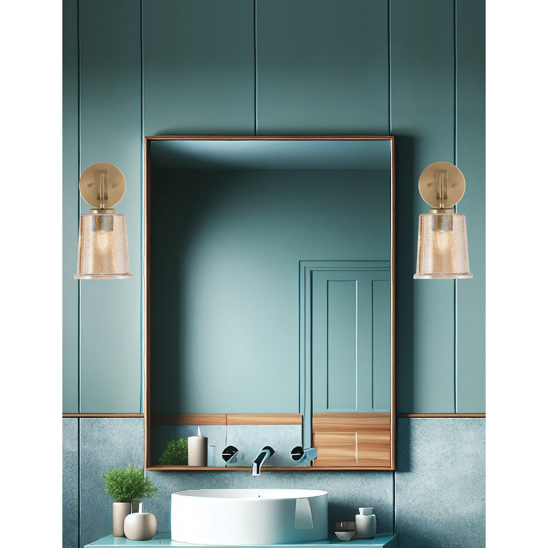 Toltec Cavella 11in 1-Light Wall Sconce | New Age Brass and Amber Bubble Glass | Bathroom & Hallway | 5 x 7.75 x 11 in | Model 3911-NAB-5033