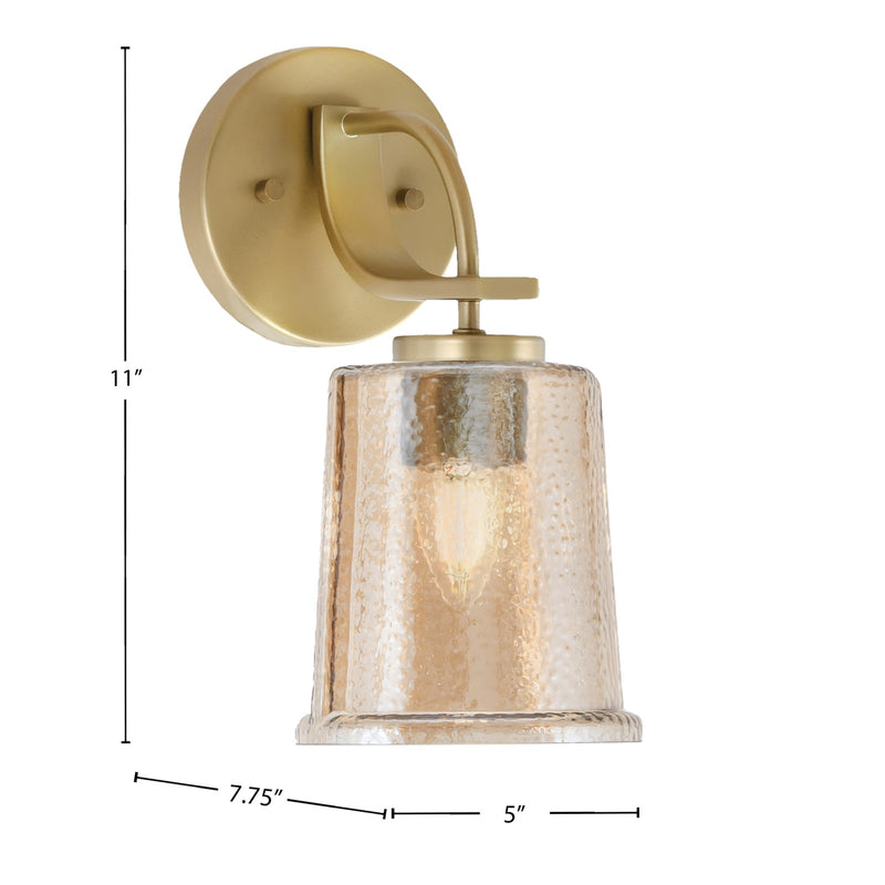 Toltec Cavella 11in 1-Light Wall Sconce | New Age Brass and Amber Bubble Glass | Bathroom & Hallway | 5 x 7.75 x 11 in | Model 3911-NAB-5033