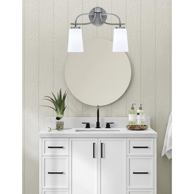 Toltec Cavella 2-Light Bath Bar | Modern Graphite Steel and White Opal Glass | Bathroom & Powder Room Vanity Light | 7 x 12.5 in | Model 3912-GP-261
