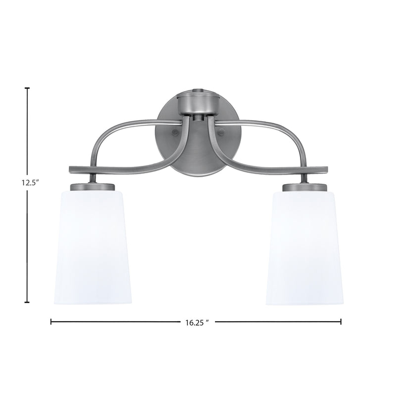 Toltec Cavella 2-Light Bath Bar | Modern Graphite Steel and White Opal Glass | Bathroom & Powder Room Vanity Light | 7 x 12.5 in | Model 3912-GP-261