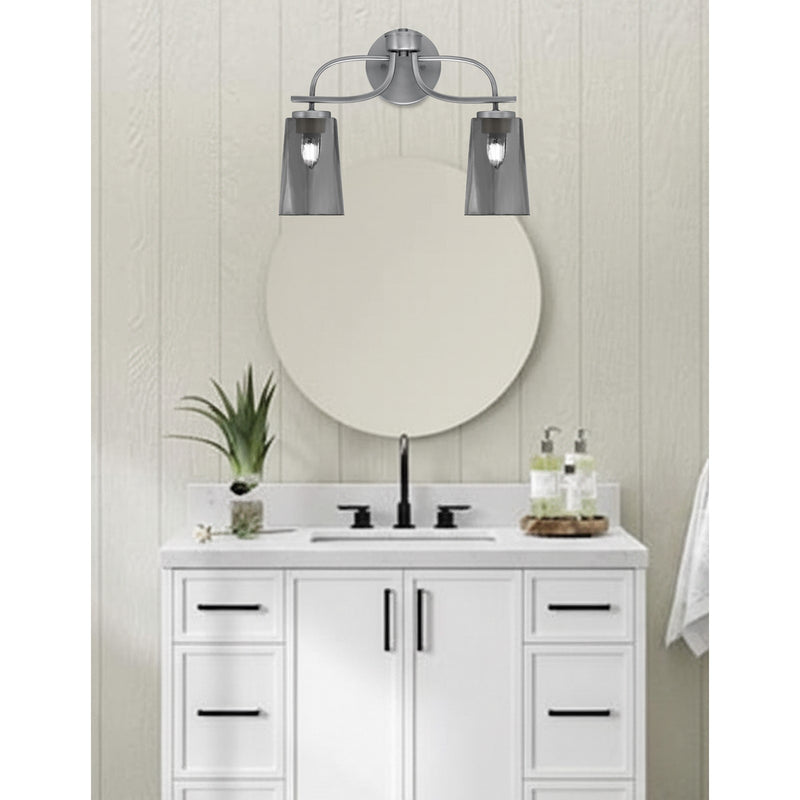 Toltec Cavella 2-Light Bath Bar | Modern Graphite Steel and Smoke Bubble Glass | Bathroom & Powder Room Vanity Light | 7 x 12.5 in | Model 3912-GP-262