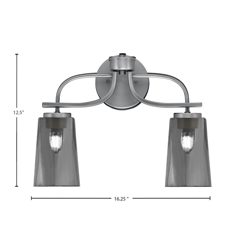 Toltec Cavella 2-Light Bath Bar | Modern Graphite Steel and Smoke Bubble Glass | Bathroom & Powder Room Vanity Light | 7 x 12.5 in | Model 3912-GP-262