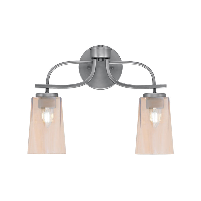 Toltec Cavella 2-Light Bath Bar | Modern Graphite Steel and Amber Gradient Glass | Bathroom & Powder Room Vanity Light | 7 x 12.5 in | Model 3912-GP-263